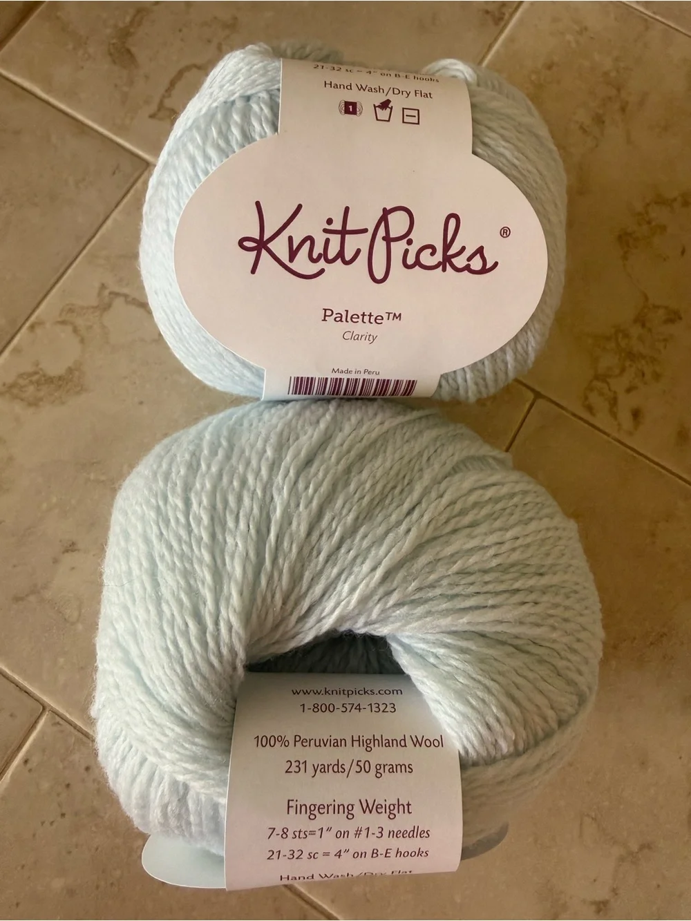 Knit Picks Light Blue Peruvian Highland Wool Yarn - Fingering Weight